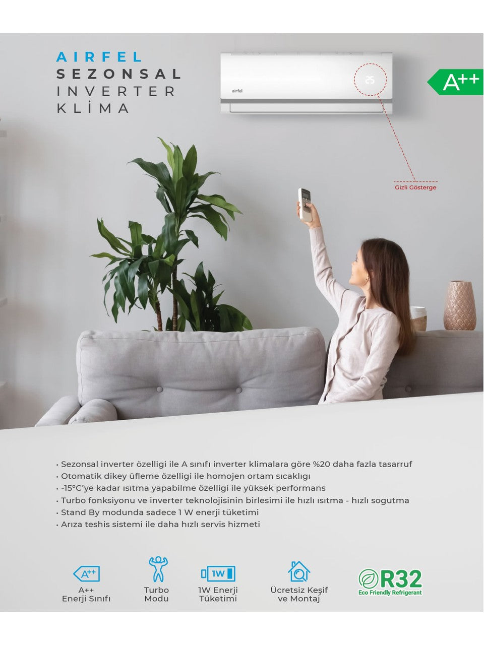 Airfel LTXM35N 12000 BTU R32 Inverter Duvar Tipi Klima