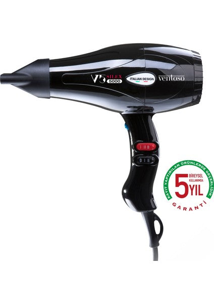 Ventoso V5 Silex5000 2500 W Profesyonel Saç Kurutma ve Fön Makinesi Siyah