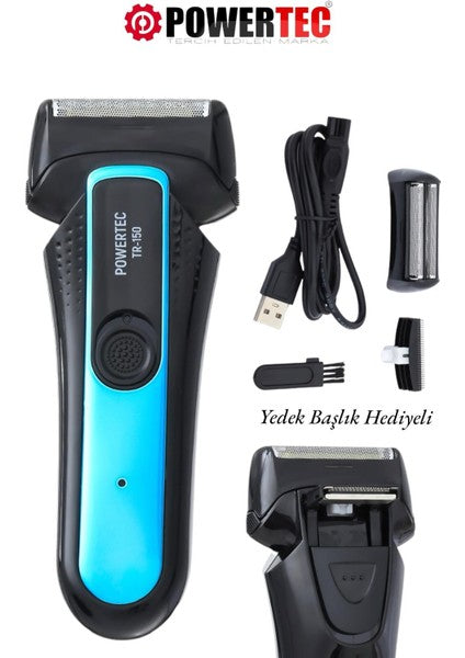 Powertec TR-150 Profesyonel Şarjlı Günlük Sakal Tıraş Makinesi Sinekkaydı Tıraş ve Erkek Bakım