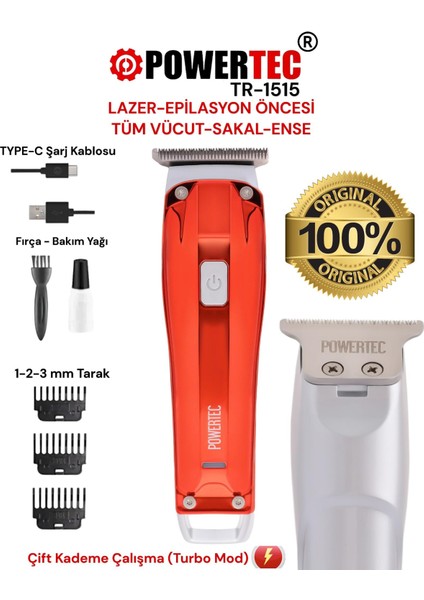 Powertec TR-1515 Lazer-Epilasyon Öncesi Tüm Vücut Tıraş Makinesi Sakal-Ense-Vücut